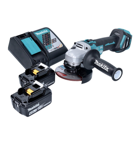 Amoladora angular a batería Makita DGA 513 RM 18 V 125 mm sin escobillas + 2x baterías 4,0 Ah + cargador