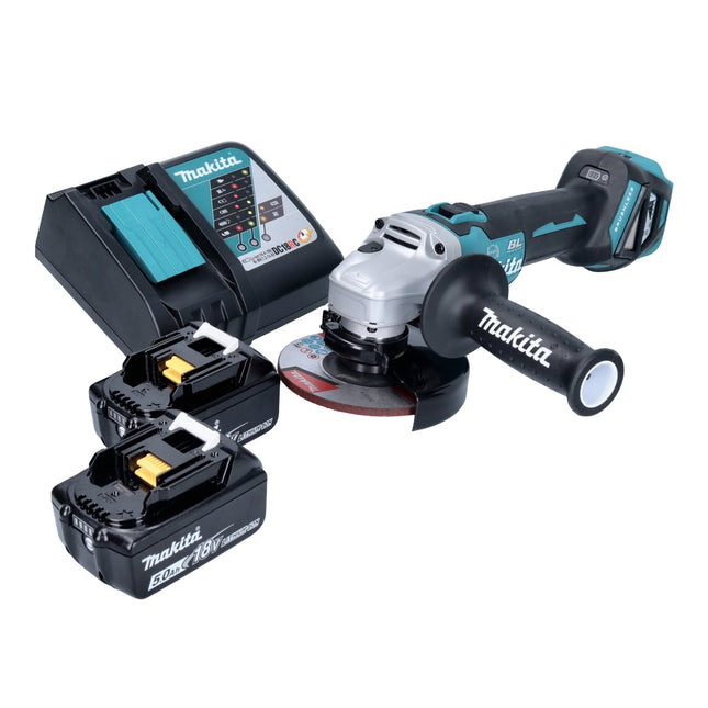 Makita DGA 513 RT cordless angle grinder 18 V 125 mm brushless + 2x rechargeable battery 5.0 Ah + charger