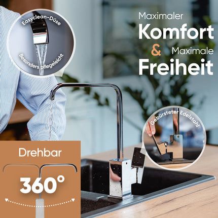 Rosenhahn Soehne Juist 200 Kuechenarmatur 360 Drehbarer Wasserhahn Kueche Armatur Kueche Chrom 2 fach verstellbare Spueltischarmatur Anschlussschlaeuche 2 - toolbrothers