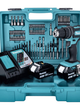 Makita DHP 482 RFX1 Akku Schlagbohrschrauber 18 V 62 Nm + 2x Akku 3,0 Ah + Ladegerät + 74 tlg. Bit Bohrer Set + Koffer