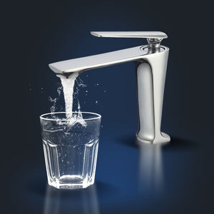 Rosenhahn & Söhne Vilm M Design Badarmatur Wasserhahn Badezimmer - Armatur Bad [Chrom] - Heiß + Kalt Waschtischarmatur + Anschlussschläuche