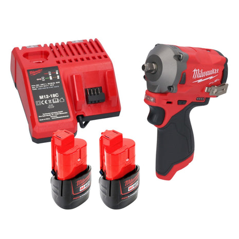 Llave de impacto inalámbrica Milwaukee M12 FIW38-202C 12 V 339 Nm 3/8" sin escobillas + 2x baterías 2,0 Ah + cargador