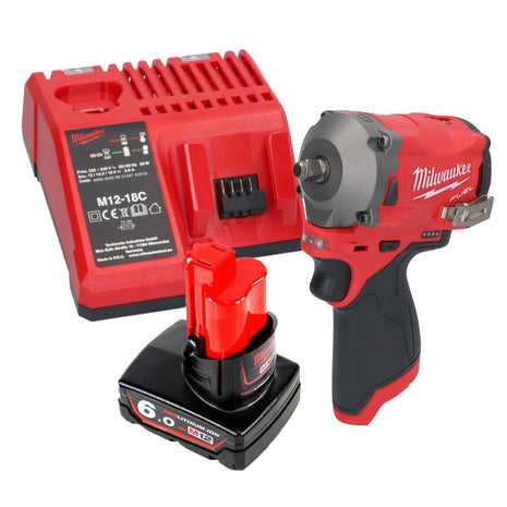 Milwaukee M12 FIW38-601C Akumulatorowy klucz udarowy 12 V 339 Nm 3/8" bezszczotkowy + 1x akumulator 6,0 Ah + ładowarka