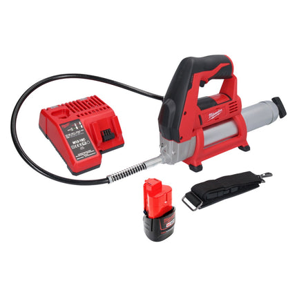 Pistola engrasadora sin cable Milwaukee M12 GG-201C 12 V 562 bar + 1x batería recargable 2,0 Ah + cargador