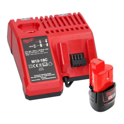 Pistola engrasadora sin cable Milwaukee M12 GG-201C 12 V 562 bar + 1x batería recargable 2,0 Ah + cargador