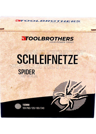 Toolbrothers SPIDER Schleifset Netz 150 mm Klett je 10x P80 / P120 / P180 / 240 für Hartholz, Weichholz, Lack, Stein, Stahl, Aluminium, Furnier - Toolbrothers