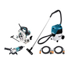 Makita GA 5050 R Winkelschleifer + HS 6601 Elektro Handkreissäge + VC 2000 L Nass- und Trockensauger + 2x Verlängerungskabel