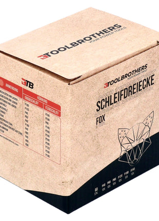 Toolbrothers FOX Schleifset Delta Schleifdreiecke 93 x 93 x 93 mm Klett 6 Loch je 10x P40 / P60 / P80 / P120 / P180 / P240 für Hartholz, Weichholz, Lack, Stein, Stahl, Aluminium, Furnier - Toolbrothers