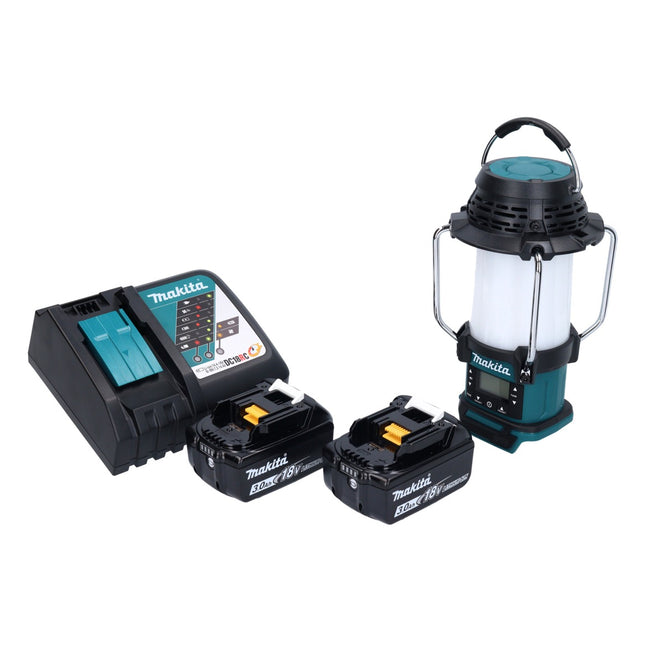 Makita DMR 055 RF cordless radio 18 V FM with lantern 360° torch + 2x rechargeable battery 3.0 Ah + charger