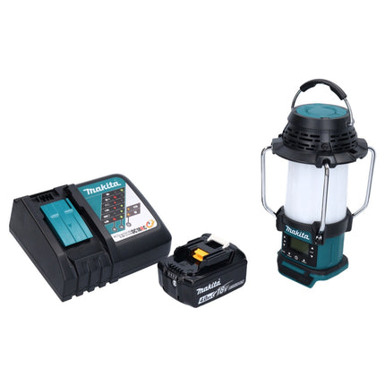 Makita DMR 055 RM1 radio inalámbrica 18 V FM con linterna 360° + 1x batería recargable 4,0 Ah + cargador
