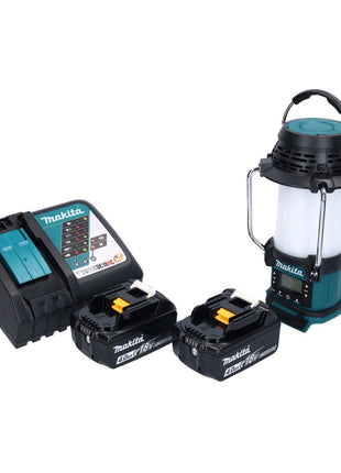 Makita DMR 055 RM Akku Radio 18 V FM mit Laterne 360° Taschenlampe + 2x Akku 4,0 Ah + Ladegerät