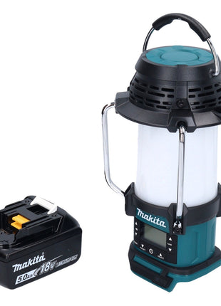 Makita DMR 055 T1 Akku Radio 18 V FM mit Laterne 360° Taschenlampe + 1x Akku 5,0 Ah - ohne Ladegerät