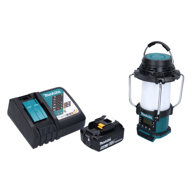 Makita DMR 055 RT1 radio a batteria 18 V FM con lanterna torcia 360° + 1x batteria ricaricabile 5,0 Ah + caricabatterie