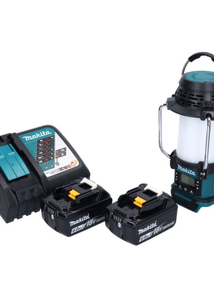 Makita DMR 055 RG Akku Radio 18 V FM mit Laterne 360° Taschenlampe + 2x Akku 6,0 Ah + Ladegerät