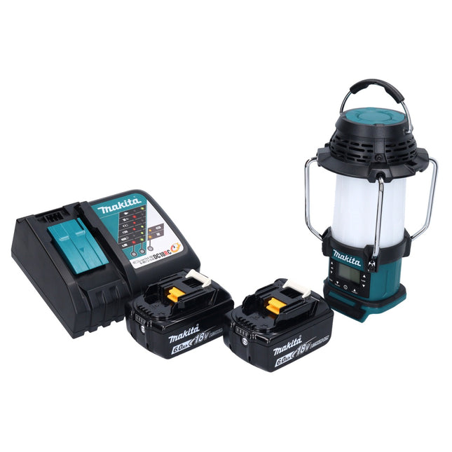Makita DMR 055 RG radio a batteria 18 V FM con lanterna 360° torcia + 2x batteria ricaricabile 6,0 Ah + caricatore