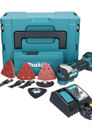 Makita DTM 52 RF1JX4 Akku Multifunktionswerkzeug 18 V Starlock Max Brushless + 1x Akku 3,0 Ah + Ladegerät + Zubehör Set + Makpac