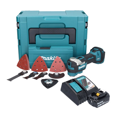 Herramienta multifuncional a batería Makita DTM 52 RF1JX4 18 V Starlock Max Brushless + 1x batería 3.0 Ah + cargador + set de accesorios + Makpac