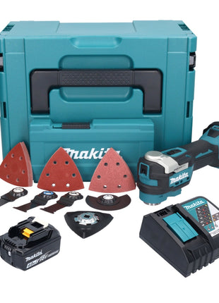 Herramienta multifuncional a batería Makita DTM 52 RM1JX4 18 V Starlock Max Brushless + 1x batería 4.0 Ah + cargador + set de accesorios + Makpac