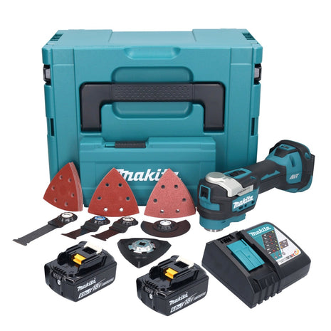 Multiutensile a batteria Makita DTM 52 RGJX4 18 V Starlock Max Brushless + 2x batteria 6,0 Ah + caricabatterie + kit accessori + Makpac