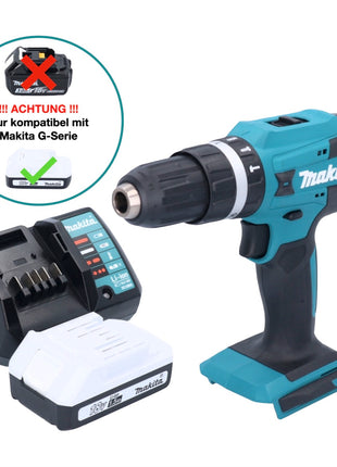 Makita HP 488 DWY1 18 V Perceuse-visseuse à percussion sans fil 42 Nm série G + 1x Batterie 1,5 Ah + Chargeur