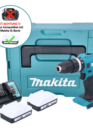 Makita HP 488 DWYJ Akku Schlagbohrschrauber 18 V 42 Nm G-Serie + 2x Akku 1,5 Ah + Ladegerät + Makpac