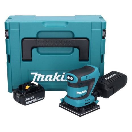 Makita DBO 480 T1J Ponceuse vibrante sans fil 112 x 102mm 18 V + 1x Batterie 5,0 Ah + Coffret - sans chargeur