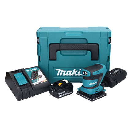 Makita DBO 480 RG1J Levigatrice orbitale a batteria 18 V 112 x 102 mm + 1x batteria ricaricabile 6.0 Ah + caricabatterie + Makpac
