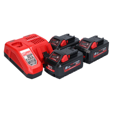 Milwaukee M18 HNRG-803 Akku Starter Set High Output 18 V + 3x HB8 Akku 8,0 Ah ( 3x 4932471070 ) + M12-18 FC Ladegerät ( 4932451079 ) - Toolbrothers