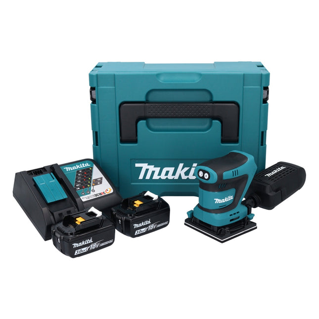 Makita DBO 481 RFJ levigatrice orbitale a batteria 18 V 112 x 102 mm + 2x batteria ricaricabile 3,0 Ah + caricabatterie + Makpac