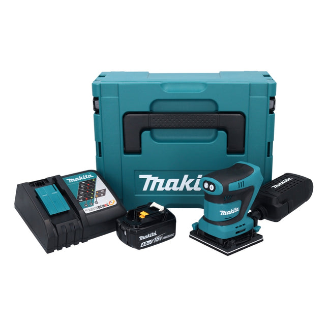 Makita DBO 481 RM1J Lijadora orbital sin cable 18 V 112 x 102 mm + 1x batería recargable 4,0 Ah + cargador + Makpac