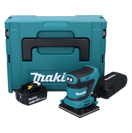 Lijadora orbital a batería Makita DBO 481 T1J 18 V 112 x 102 mm + 1x batería 5,0 Ah + Makpac - sin cargador