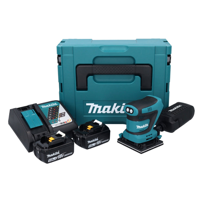 Makita DBO 481 RTJ levigatrice orbitale a batteria 18 V 112 x 102 mm + 2x batteria ricaricabile 5,0 Ah + caricabatterie + Makpac