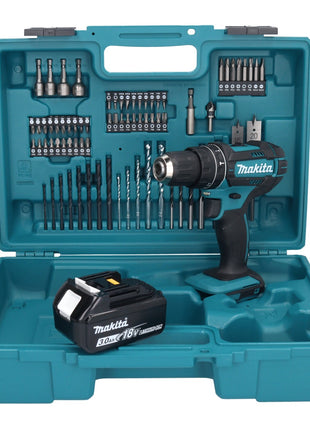 Makita DHP 482 F1X1 Akku Schlagbohrschrauber 18 V + 1x Akku 3,0 Ah + 74 tlg. Zubehörset + Koffer - ohne Ladegerät