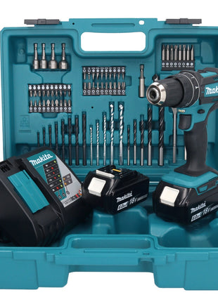 Makita DHP 482 RGX1 Akku Schlagbohrschrauber 18 V + 2x Akku 6,0 Ah + Ladegerät + 74 tlg. Zubehörset + Koffer