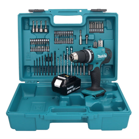 Makita DHP 453 F1X1 Akku Schlagbohrschrauber 18 V 42 Nm + 1x Akku 3,0 Ah + 74 tlg. Zubehörset + Koffer - ohne Ladegerät