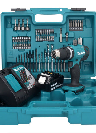 Makita DHP 453 RT1X1 Akku Schlagbohrschrauber 18 V 42 Nm + 1x Akku 5,0 Ah + Ladegerät + 74 tlg. Zubehörset + Koffer