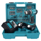 Makita DHP 453 RTX1 Perceuse-visseuse à percussion sans fil 18 V 42 Nm + 2x Batteries 5,0 Ah + Chargeur + kit d'accessoires - 74 pièces + Coffret