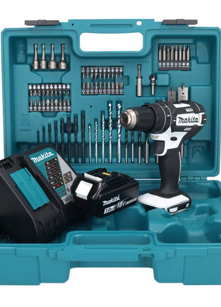 Makita DHP 482 RF1X1W Perceuse-visseuse à percussion sans fil 18 V 62 Nm + 1x Batterie 3,0 Ah + Chargeur + kit d'accessoires - 74 pièces + Mallette