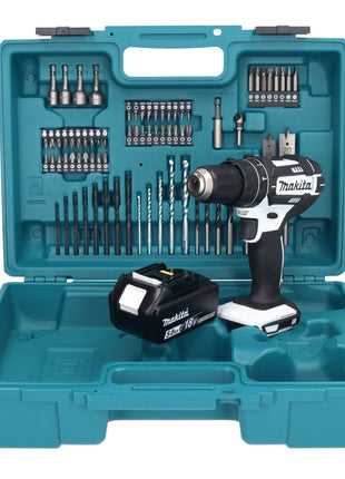 Makita DHP 482 T1X1W perceuse à percussion sans fil 18 V 62 Nm + 1x batterie 5,0 Ah + jeu d'accessoires 74 pièces + mallette - sans chargeur