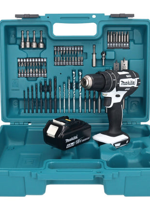 Makita DHP 482 G1X1W Akku Schlagbohrschrauber 18 V 62 Nm + 1x Akku 6,0 Ah + 74 tlg. Zubehörset + Koffer - ohne Ladegerät