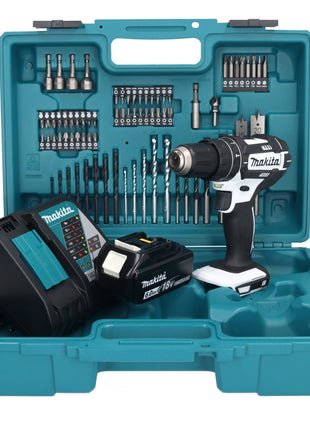 Makita DHP 482 RG1X1W Akku Schlagbohrschrauber 18 V 62 Nm + 1x Akku 6,0 Ah + Ladegerät + 74 tlg. Zubehörset + Koffer