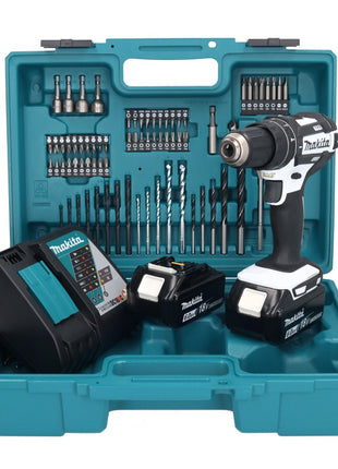 Makita DHP 482 RGX1W Perceuse-visseuse à percussion sans fil 18 V 62 Nm + 2x Batteries 6,0 Ah + Chargeur + kit d'accessoires - 74 pièces + Coffret