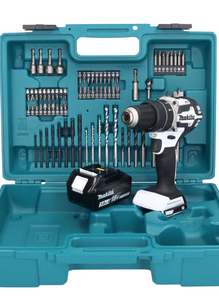 Makita DHP 484 F1X1W perceuse à percussion sans fil 18 V 54 Nm sans balais blanc + 1x batterie 3,0 Ah + jeu d'accessoires 74 pièces + mallette - sans chargeur