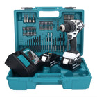 Makita DHP 484 RTX1W Akku Schlagbohrschrauber 18 V 54 Nm Brushless Weiß + 2x Akku 5,0 Ah + Ladegerät + 74 tlg. Zubehörset + Koffer