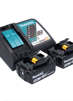 Makita DHP 484 RTX1W perceuse à percussion sans fil 18 V 54 Nm sans balais blanc + 2 batteries 5,0 Ah + chargeur + jeu d'accessoires 74 pièces + mallette