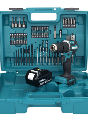 Makita DHP 487 F1X1 perceuse à percussion sans fil 18 V 40 Nm sans balais + 1x batterie 3,0 Ah + jeu d'accessoires 74 pièces + mallette - sans chargeur