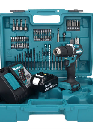 Makita DHP 487 RF1X1 Akku Schlagbohrschrauber 18 V 40 Nm Brushless + 1x Akku 3,0 Ah + Ladegerät + 74 tlg. Zubehörset + Koffer