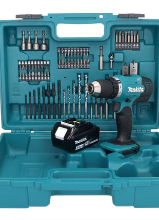 Makita DDF 453 F1X1 Akku Bohrschrauber 18 V 42 Nm + 1x Akku 3,0 Ah + 74 tlg. Zubehörset + Koffer - ohne Ladegerät