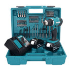 Makita DDF 453 RFX1 Akku Bohrschrauber 18 V 42 Nm + 2x Akku 3,0 Ah + Ladegerät + 74 tlg. Zubehörset + Koffer