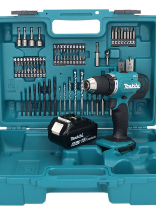 Makita DDF 453 G1X1 perceuse-visseuse sans fil 18 V 42 Nm + 1x batterie 6,0 Ah + jeu d'accessoires 74 pièces + mallette - sans chargeur